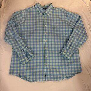 Vineyard Vines Plaid Slim Fit Button Up Whale Shirt Men's 2XL XXL Green Blue